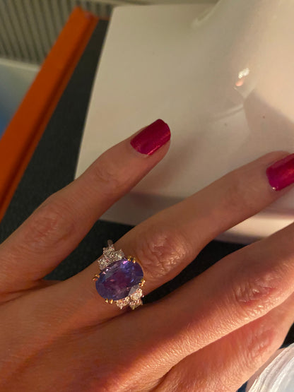 4.98 Carat Colour Change Ceylon Sapphire and Diamond Ring in 18ct Gold