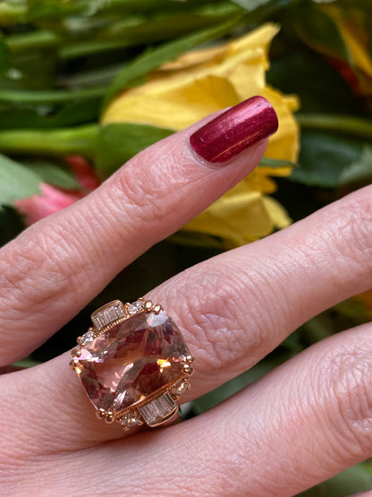 6 Carat Morganite and Diamond Cocktail Ring in 18K Rose Gold