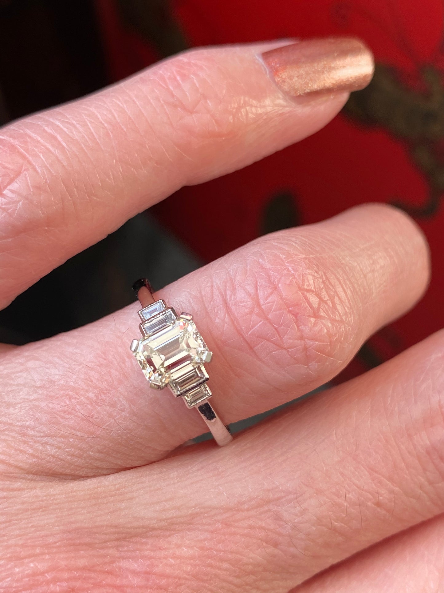 1.15 CTW Art Deco Emerald Cut Diamond Engagement Ring in Platinum