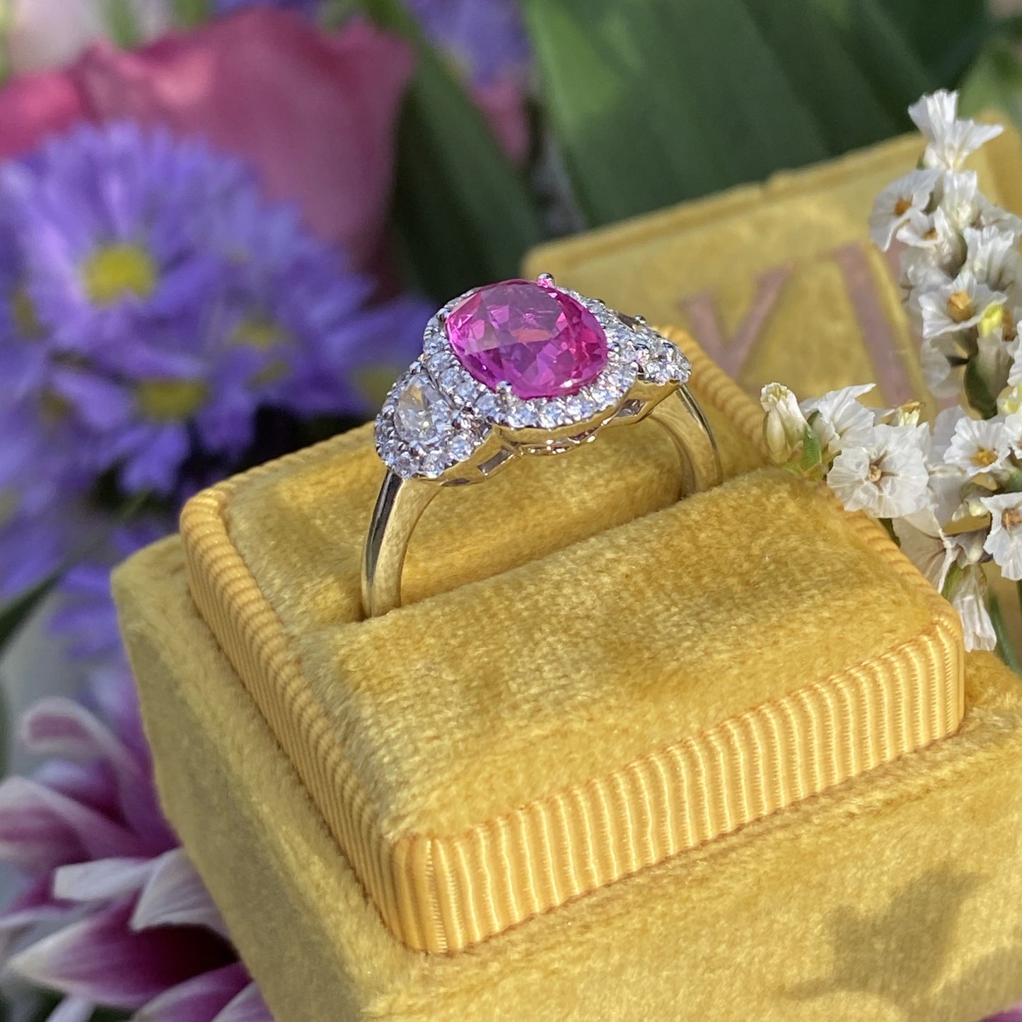 2.87 Carat Oval Cut Pink Sapphire and Diamond Engagement Ring in White Gold 