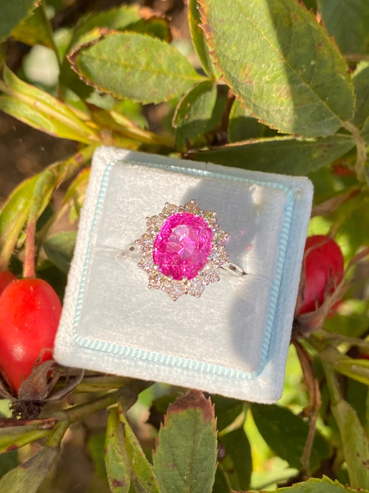 3.50 Carat Oval Pink Sapphire and Diamond Halo Vintage Engagement Ring 