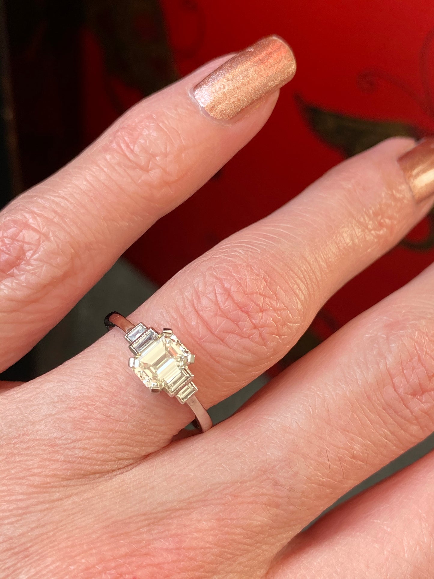 1.15 CTW Art Deco Emerald Cut Diamond Engagement Ring in Platinum