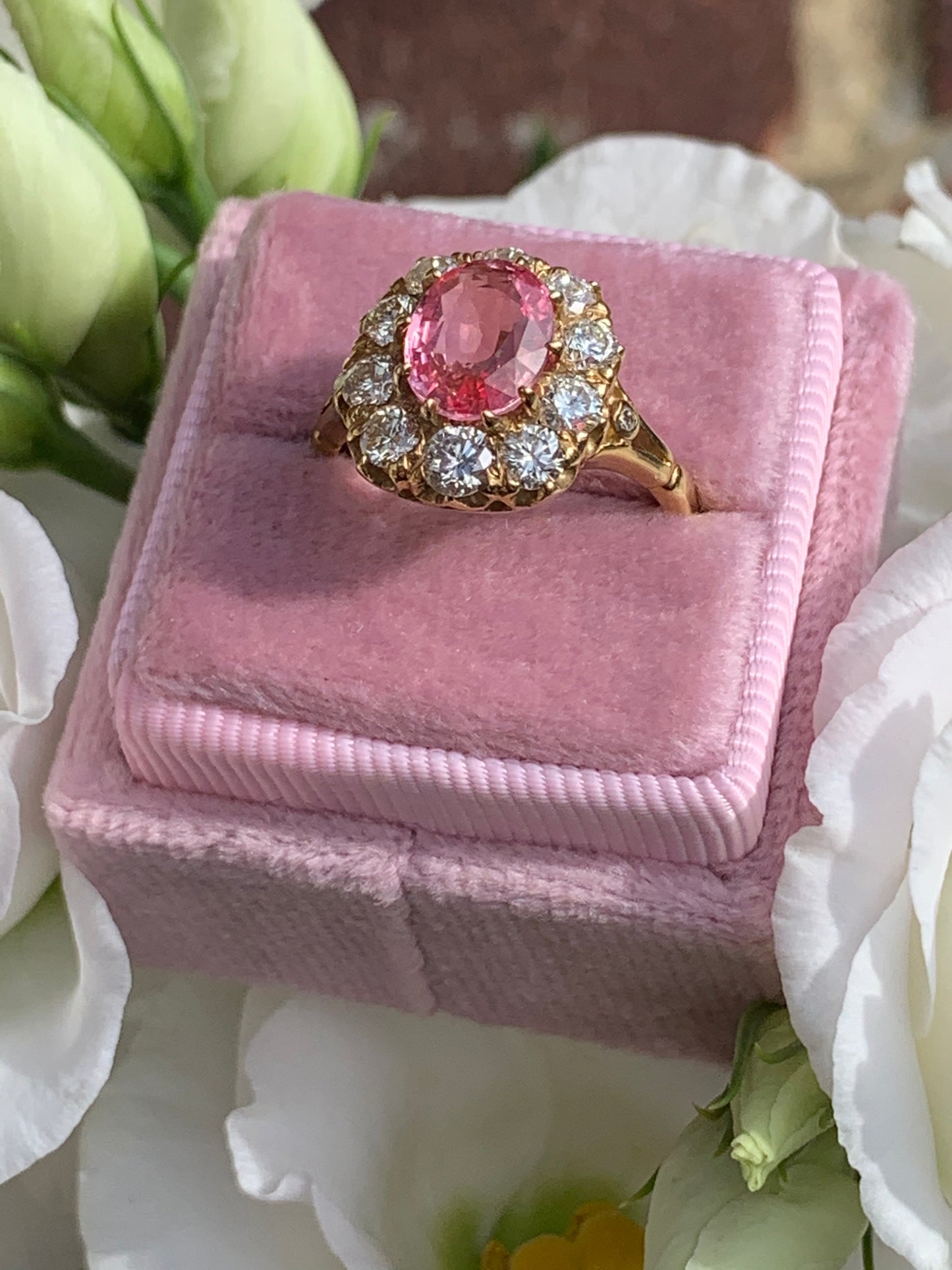 2.05 Carat Pink Sapphire and Diamond Ring in 18K Yellow Gold