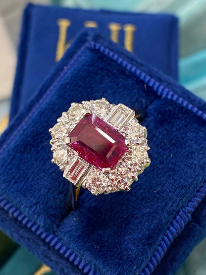 2 Carat Ruby and Diamond Antique Style Engagement Ring 