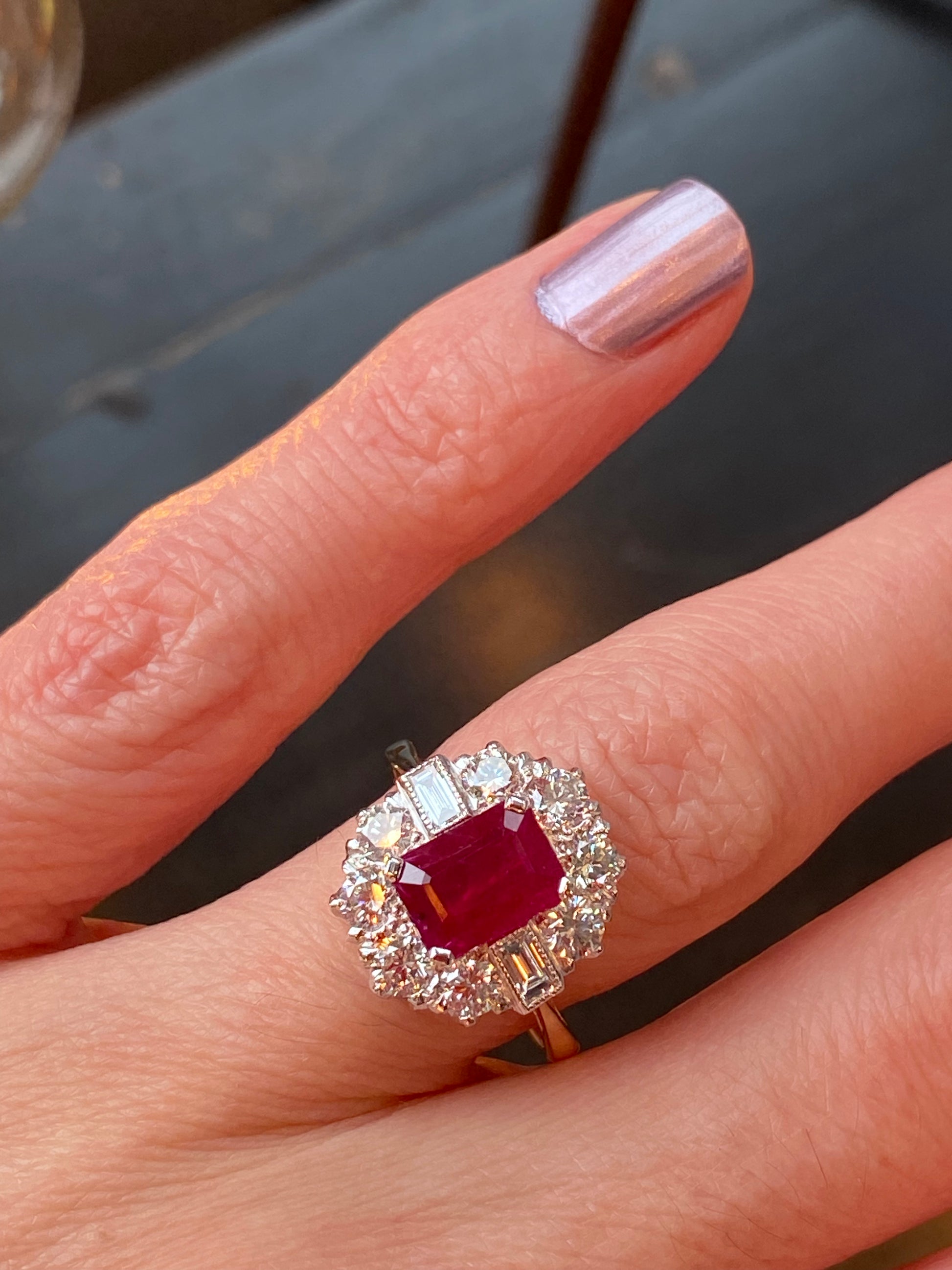 2 Carat Ruby and Diamond Antique Style Engagement Ring 