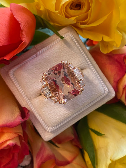 6 Carat Morganite and Diamond Cocktail Ring in 18K Rose Gold