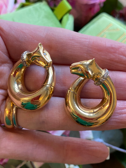 Diamond Panther Hoop Earrings in Yellow Gold 