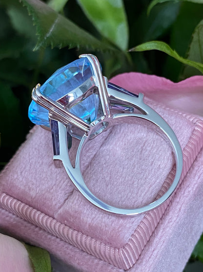 Fabulous French Blue Topaz and Iolite Ring in 18ct White Gold