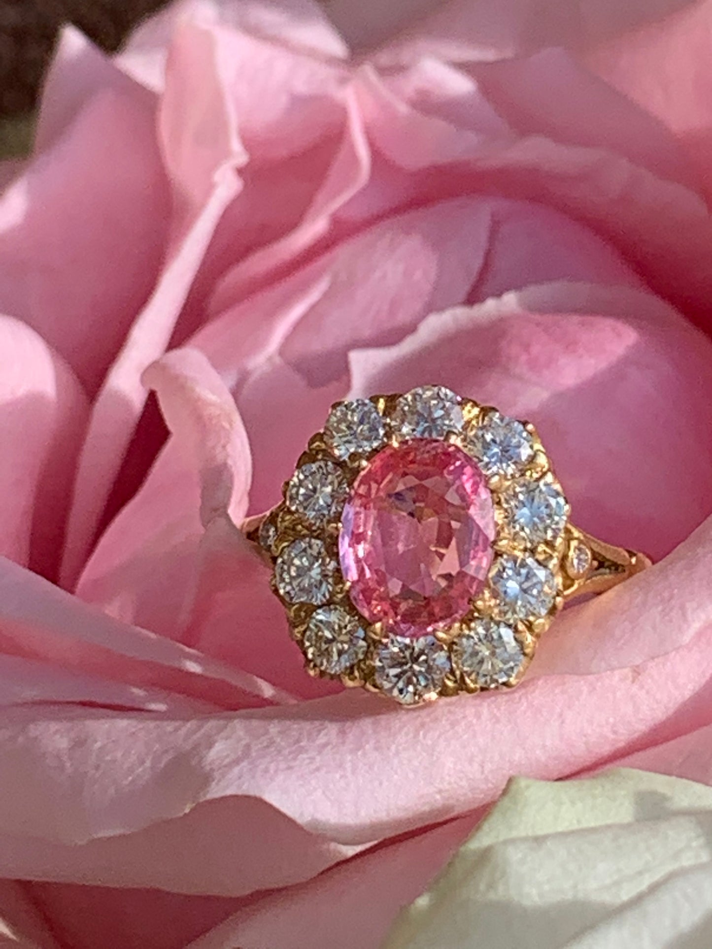 2.05 Carat Pink Sapphire and Diamond Ring in 18K Yellow Gold