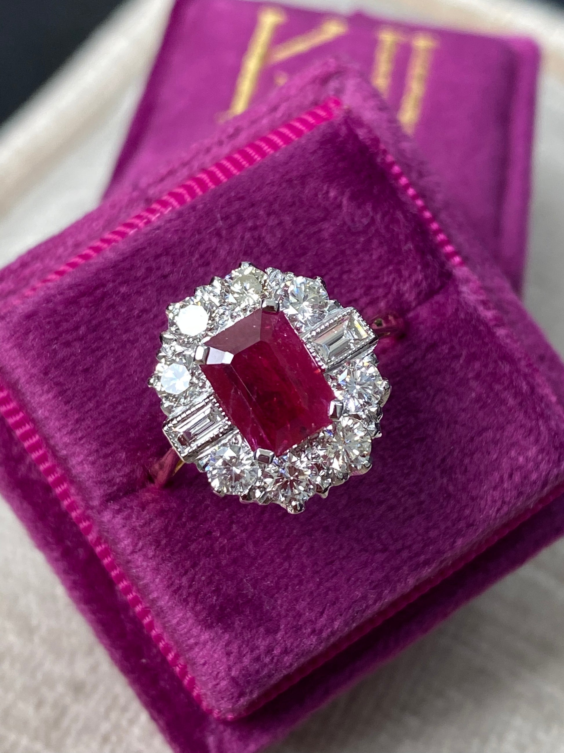 2 Carat Ruby and Diamond Antique Style Engagement Ring 