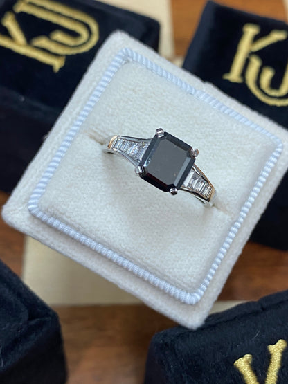 Sex and the City Carrie Black Diamond Art Deco Engagement Ring in Platinum 