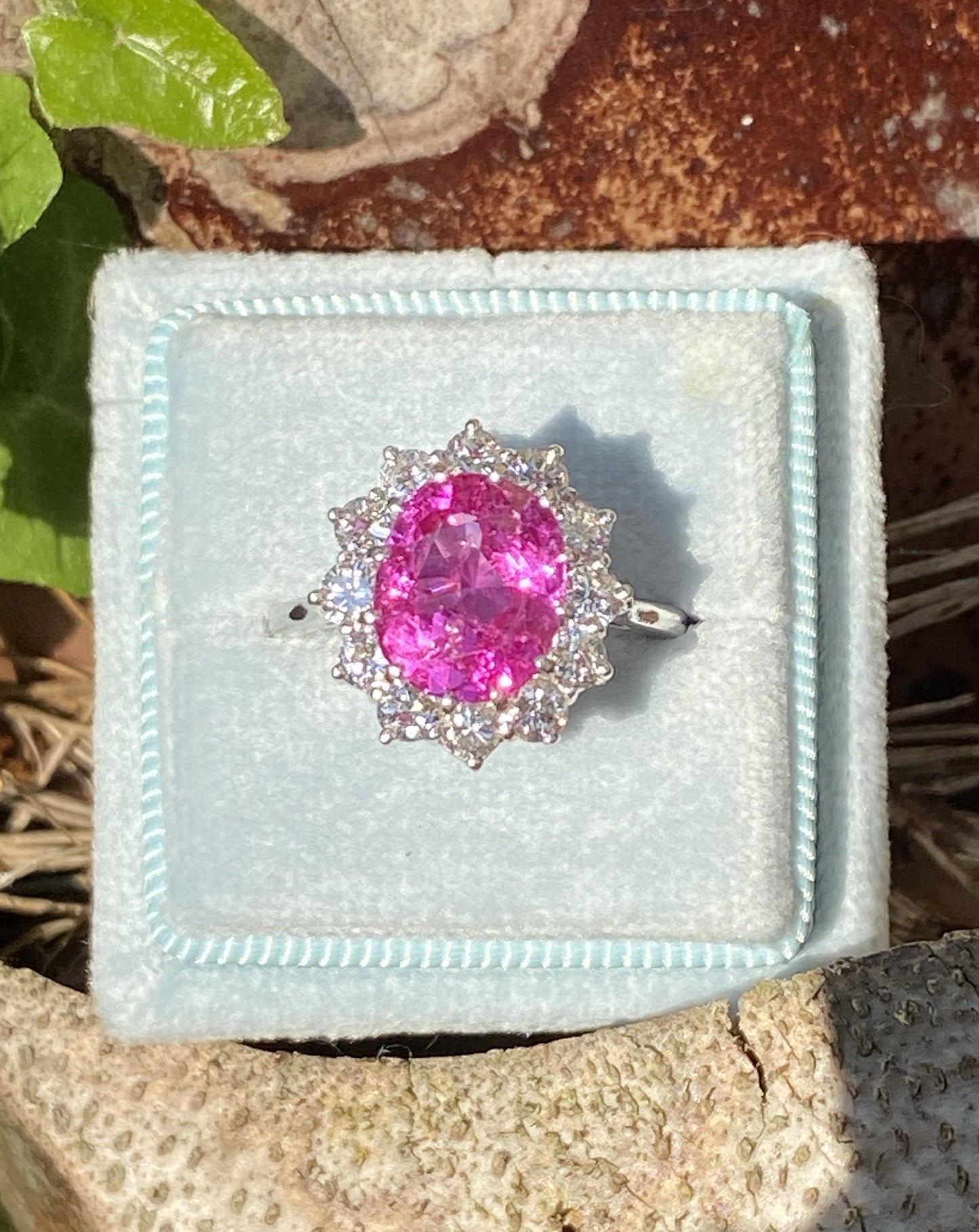 3.50 Carat Oval Pink Sapphire and Diamond Halo Vintage Engagement Ring 