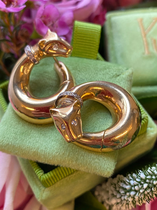 Diamond Panther Hoop Earrings in Yellow Gold 