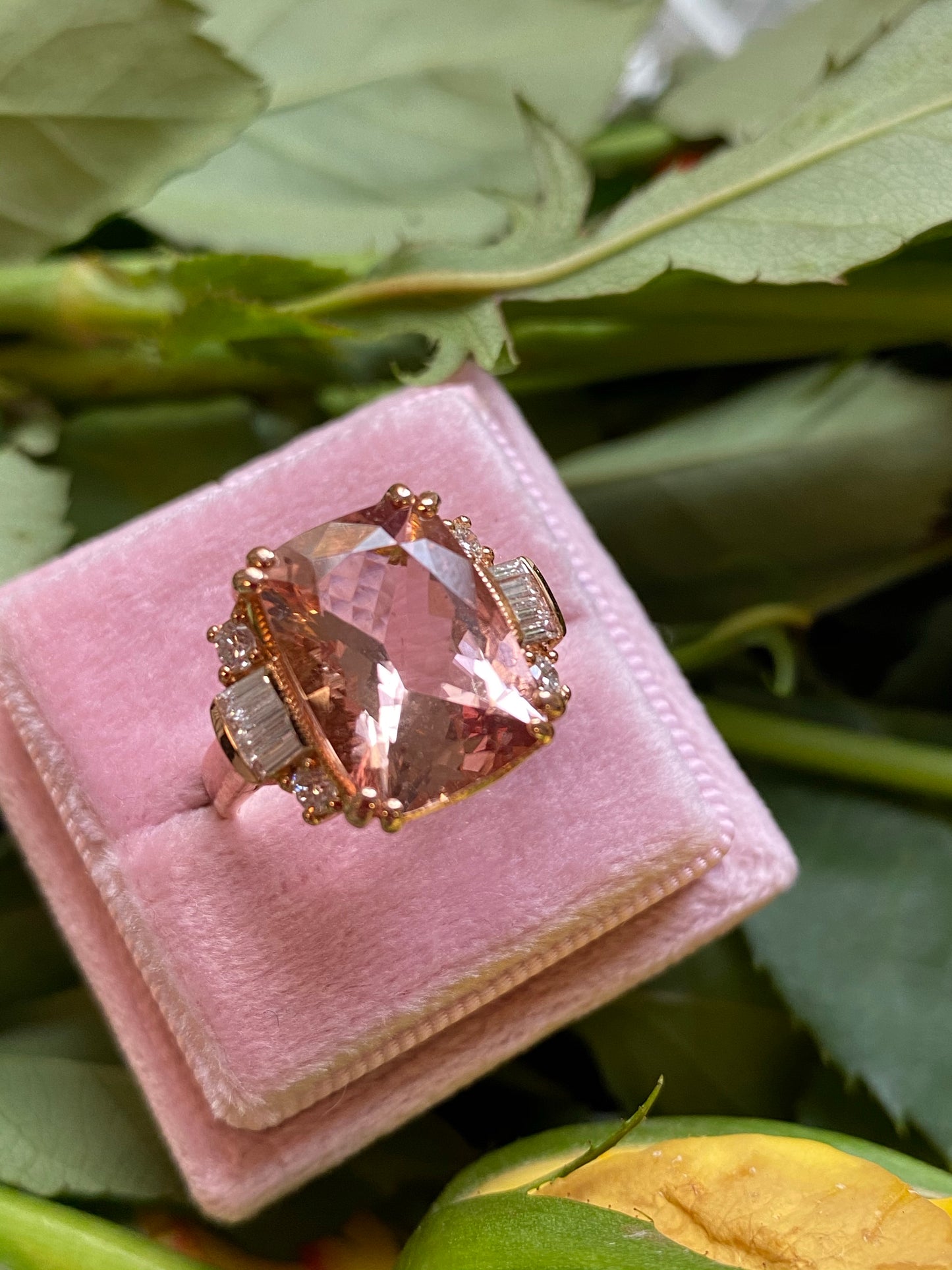 6 Carat Morganite and Diamond Cocktail Ring in 18K Rose Gold