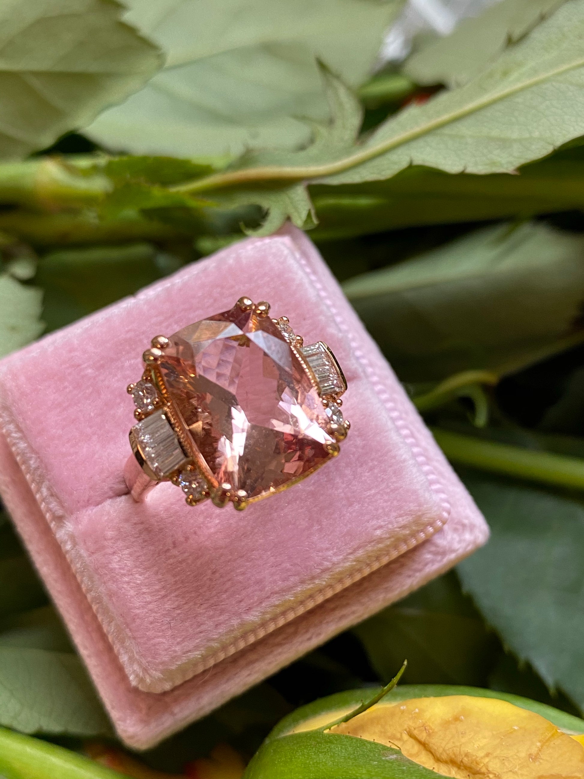 6 Carat Morganite and Diamond Cocktail Ring in 18K Rose Gold