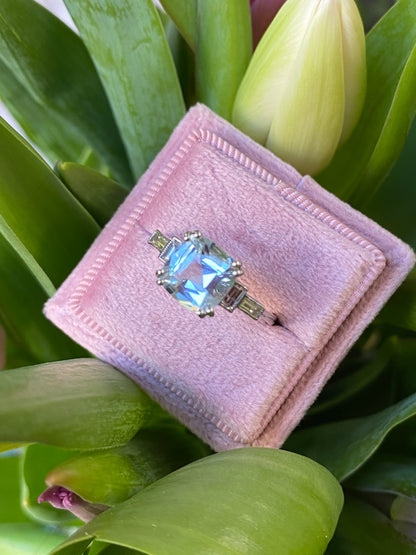 2.00 Carat Cushion Cut Aquamarine and Diamond Art Deco Engagement Ring in Platinum