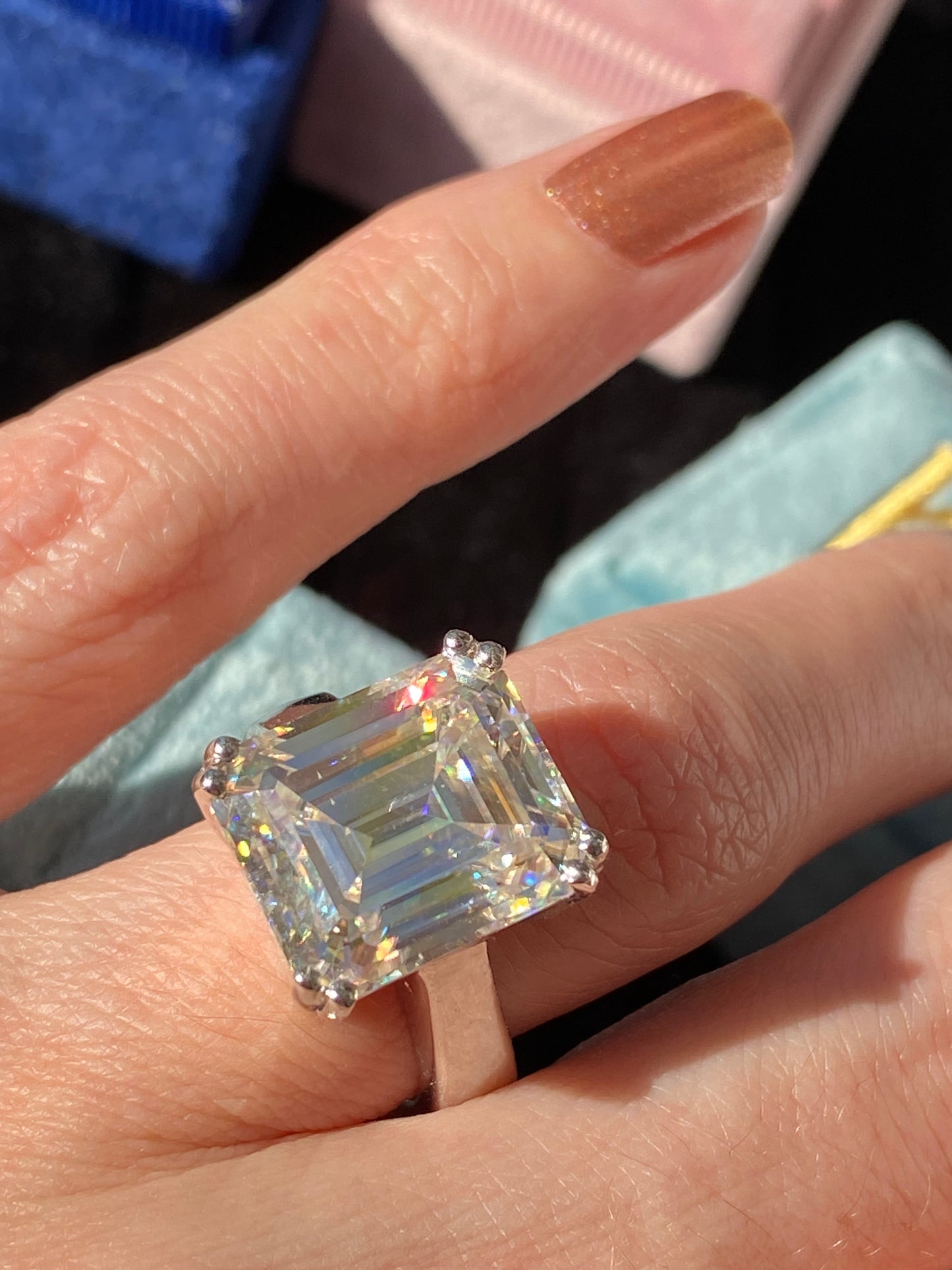 10.69 Carat Emerald Cut Moissanite Solitaire Engagement Ring