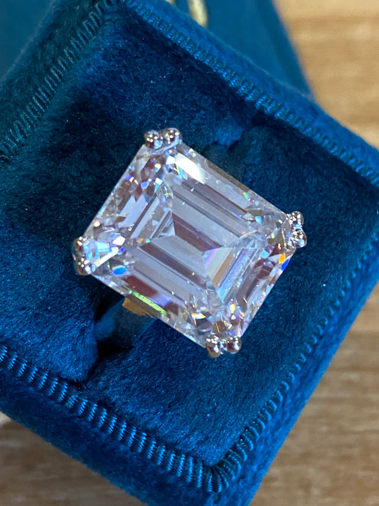 10.69 Carat Emerald Cut Moissanite Solitaire Engagement Ring