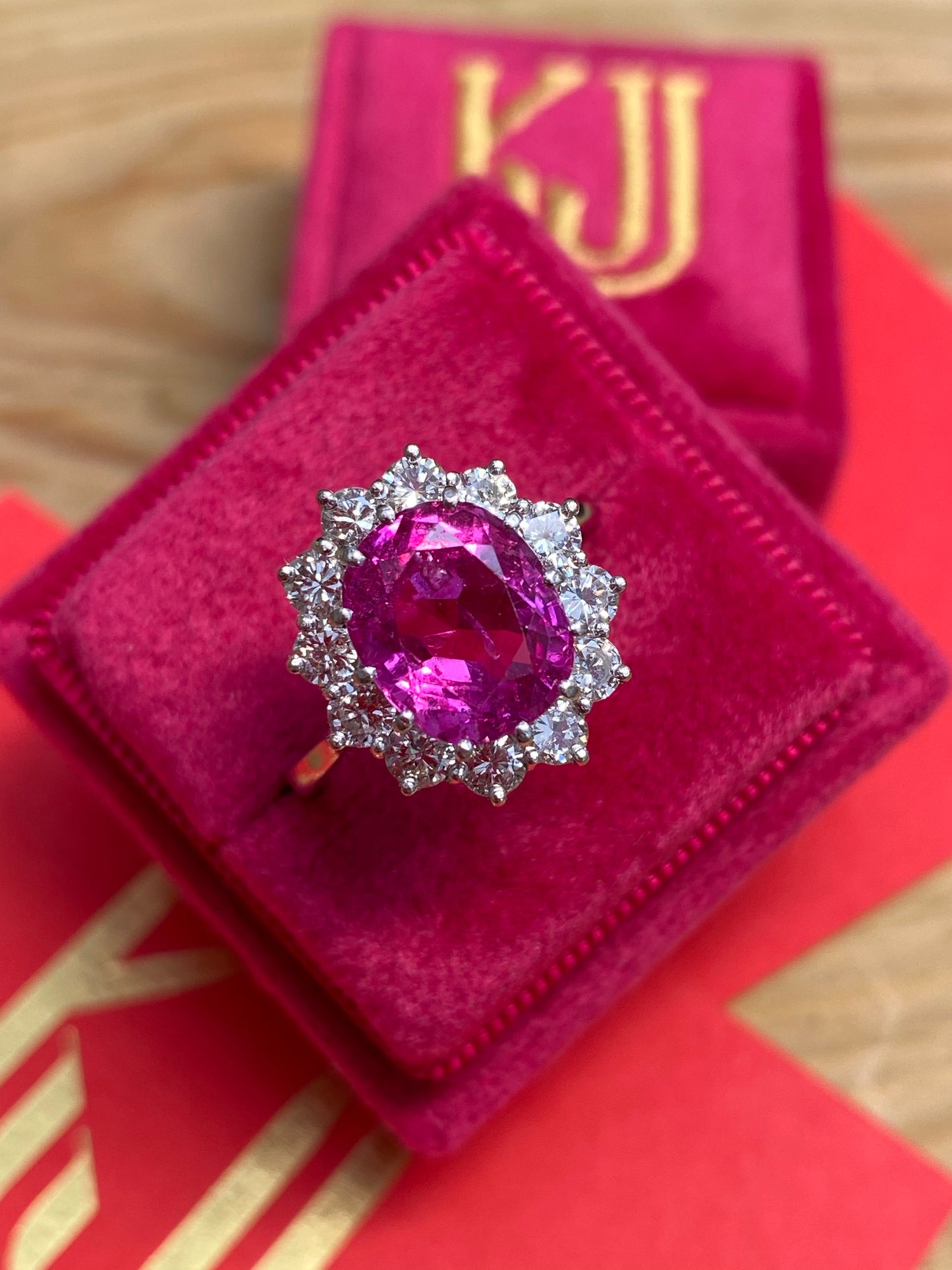 3.50 Carat Oval Pink Sapphire and Diamond Halo Vintage Engagement Ring 