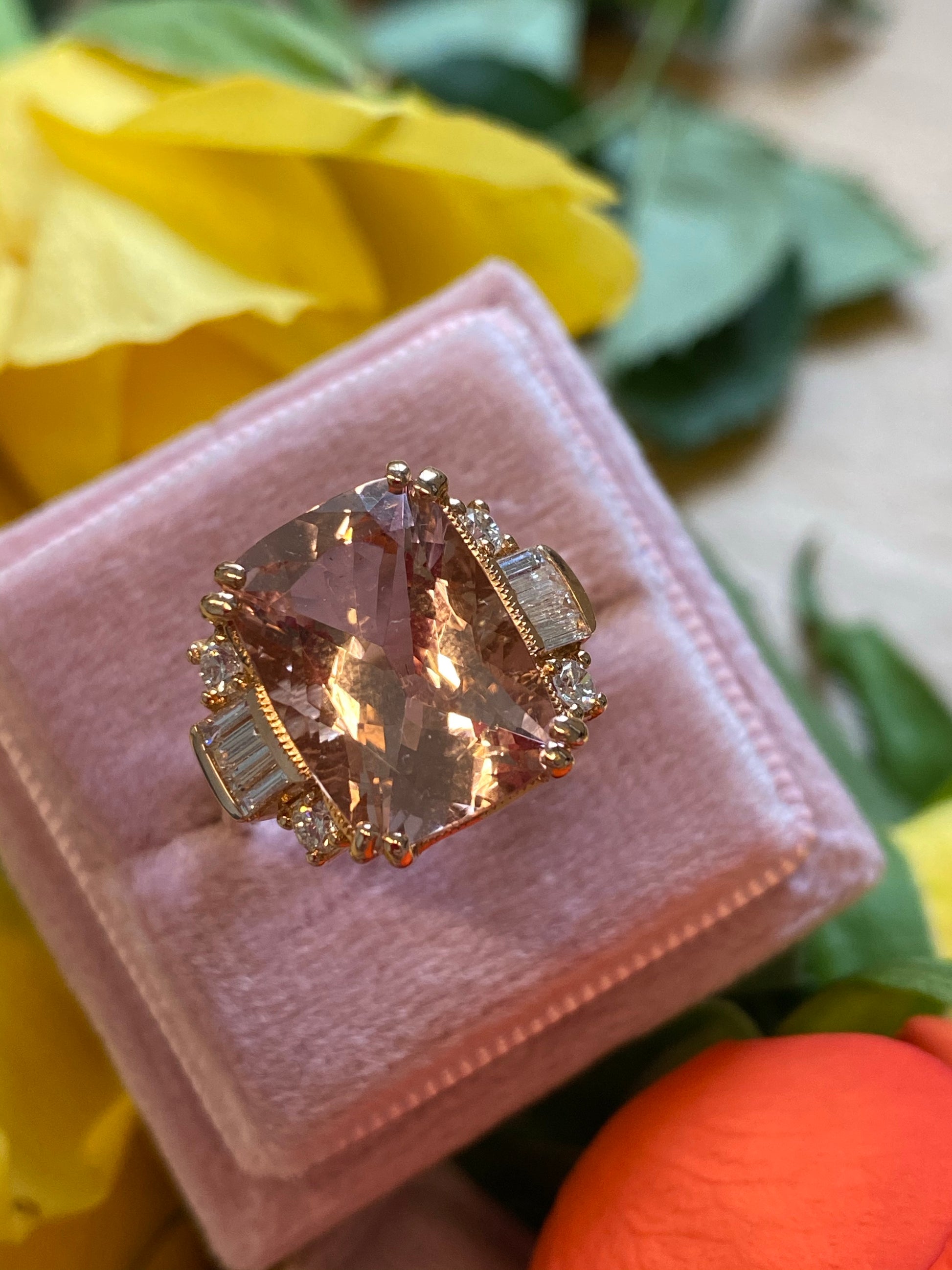 6 Carat Morganite and Diamond Cocktail Ring in 18K Rose Gold