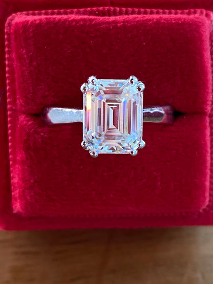 3.50 Carat Emerald Cut Moissanite Solitaire Engagement Ring