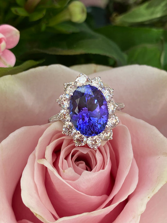 4.54 Carat Oval-Cut Tanzanite and Diamond Ring in 18ct White Gold