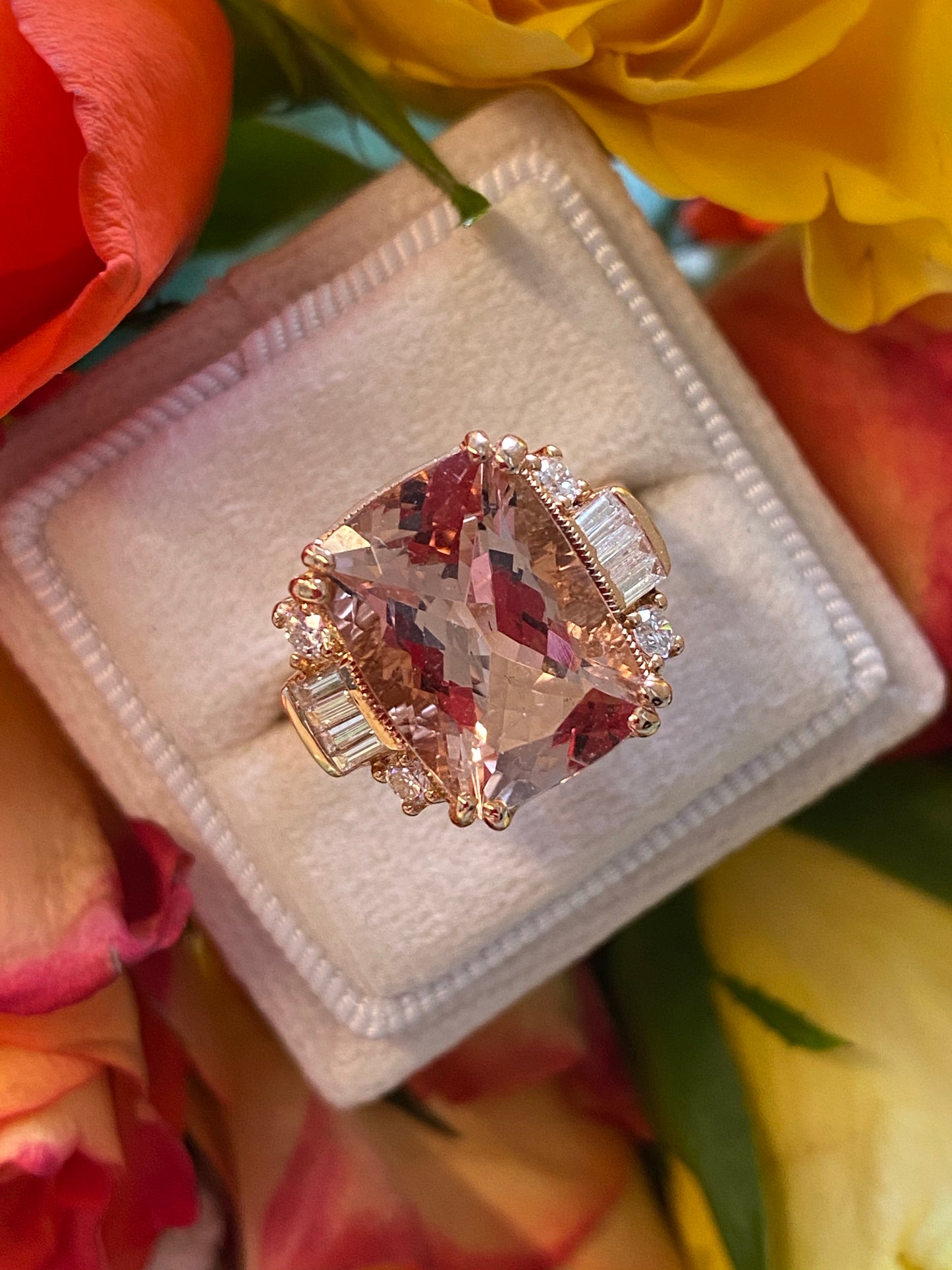 6 Carat Morganite and Diamond Cocktail Ring in 18K Rose Gold