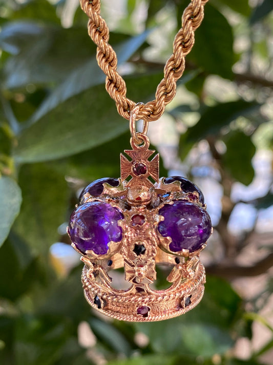 Huge Amethyst Crown Necklace in 9ct Yellow Gold