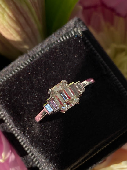 1.15 CTW Art Deco Emerald Cut Diamond Engagement Ring in Platinum