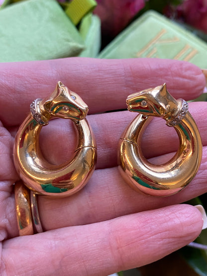 Diamond Panther Hoop Earrings in Yellow Gold 