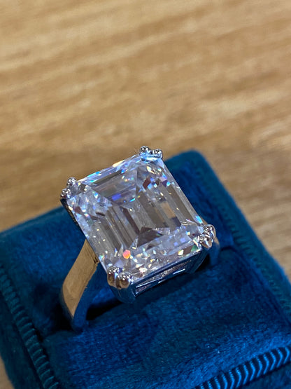 10.69 Carat Emerald Cut Moissanite Solitaire Engagement Ring