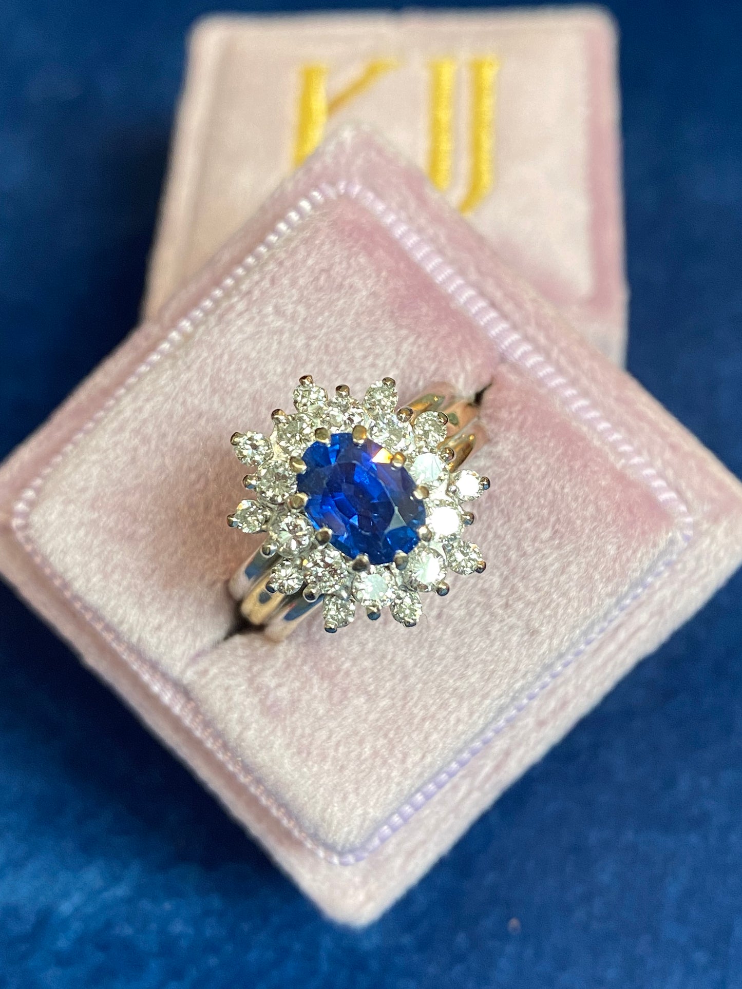 3.00 CTW Vintage Oval-Cut Blue Sapphire and Diamond Engagement Ring in 18ct Gold