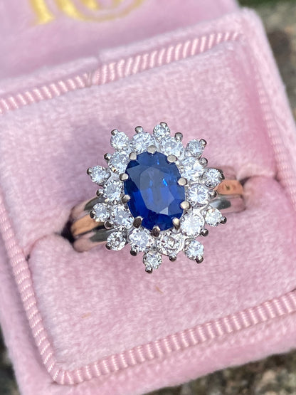 3.00 CTW Vintage Oval-Cut Blue Sapphire and Diamond Engagement Ring in 18ct Gold