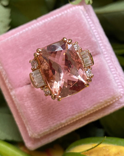 6 Carat Morganite and Diamond Cocktail Ring in 18K Rose Gold