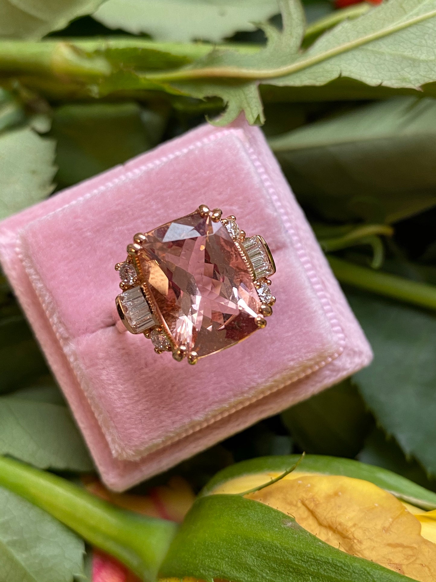 6 Carat Morganite and Diamond Cocktail Ring in 18K Rose Gold