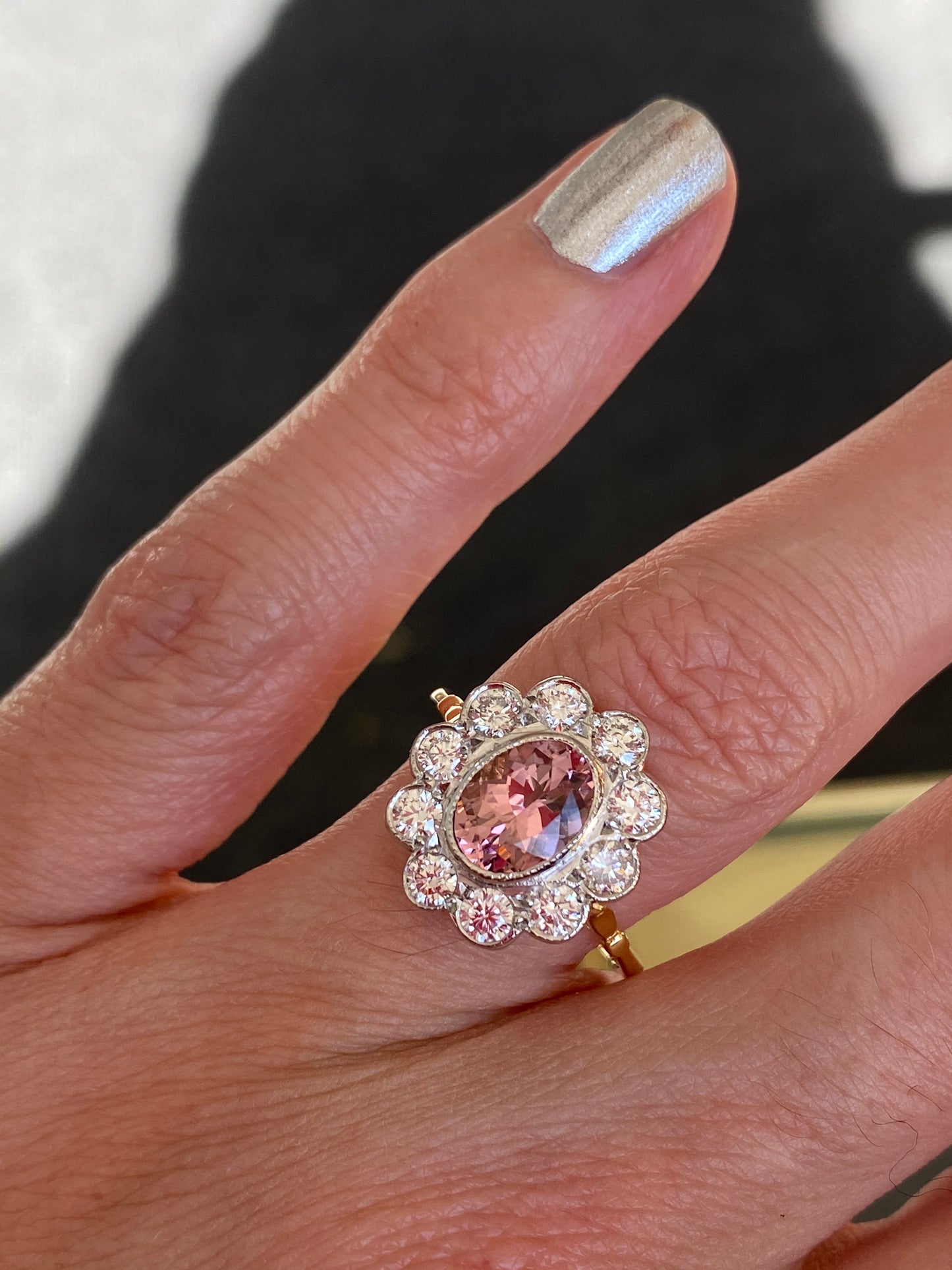 2.00 CTW Pink Tourmaline and Diamond Engagement Ring in 18ct Yellow and White Gold