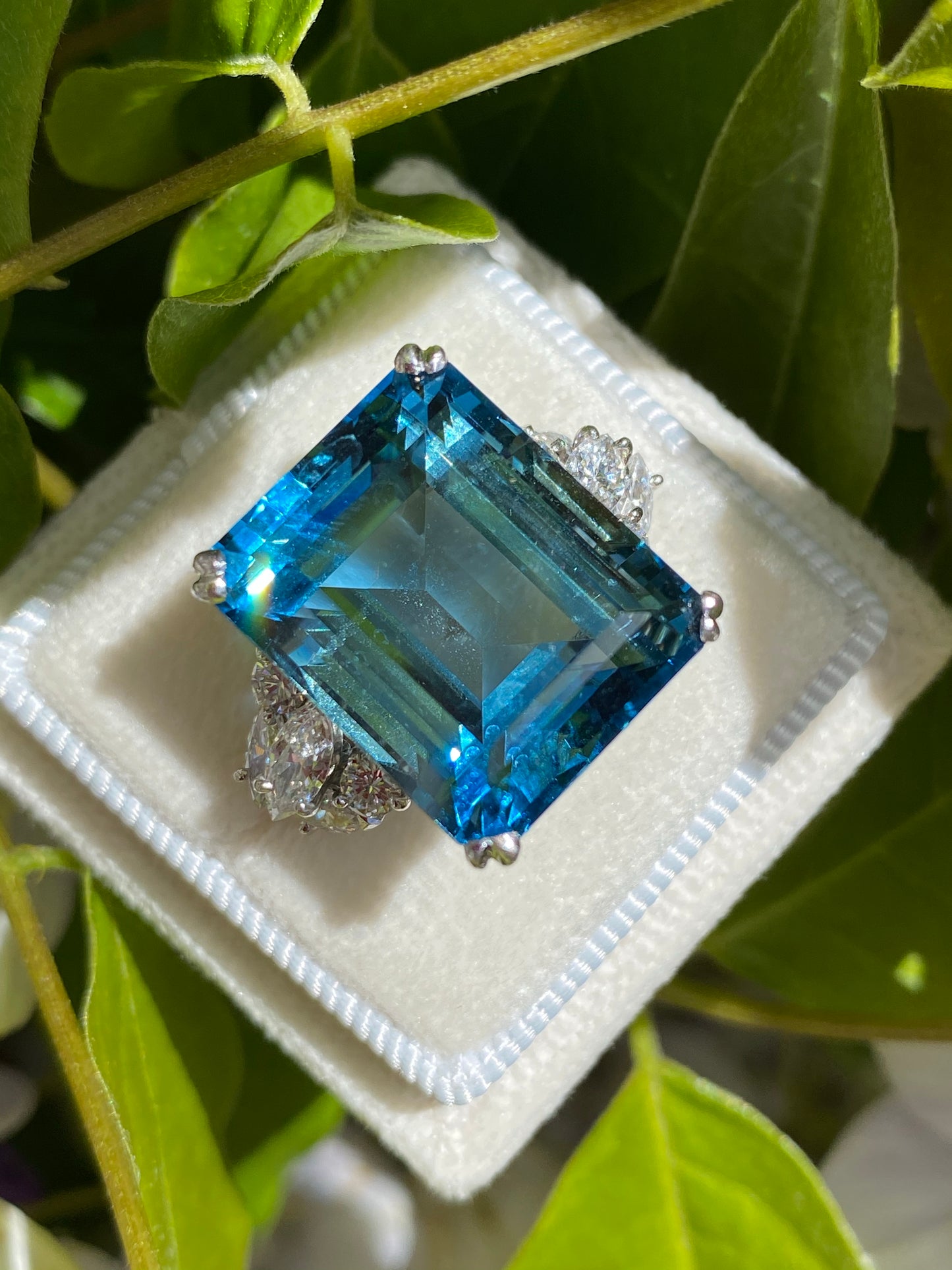 19.50 Carat Emerald Cut Aquamarine and Diamond Vintage Cocktail Ring 