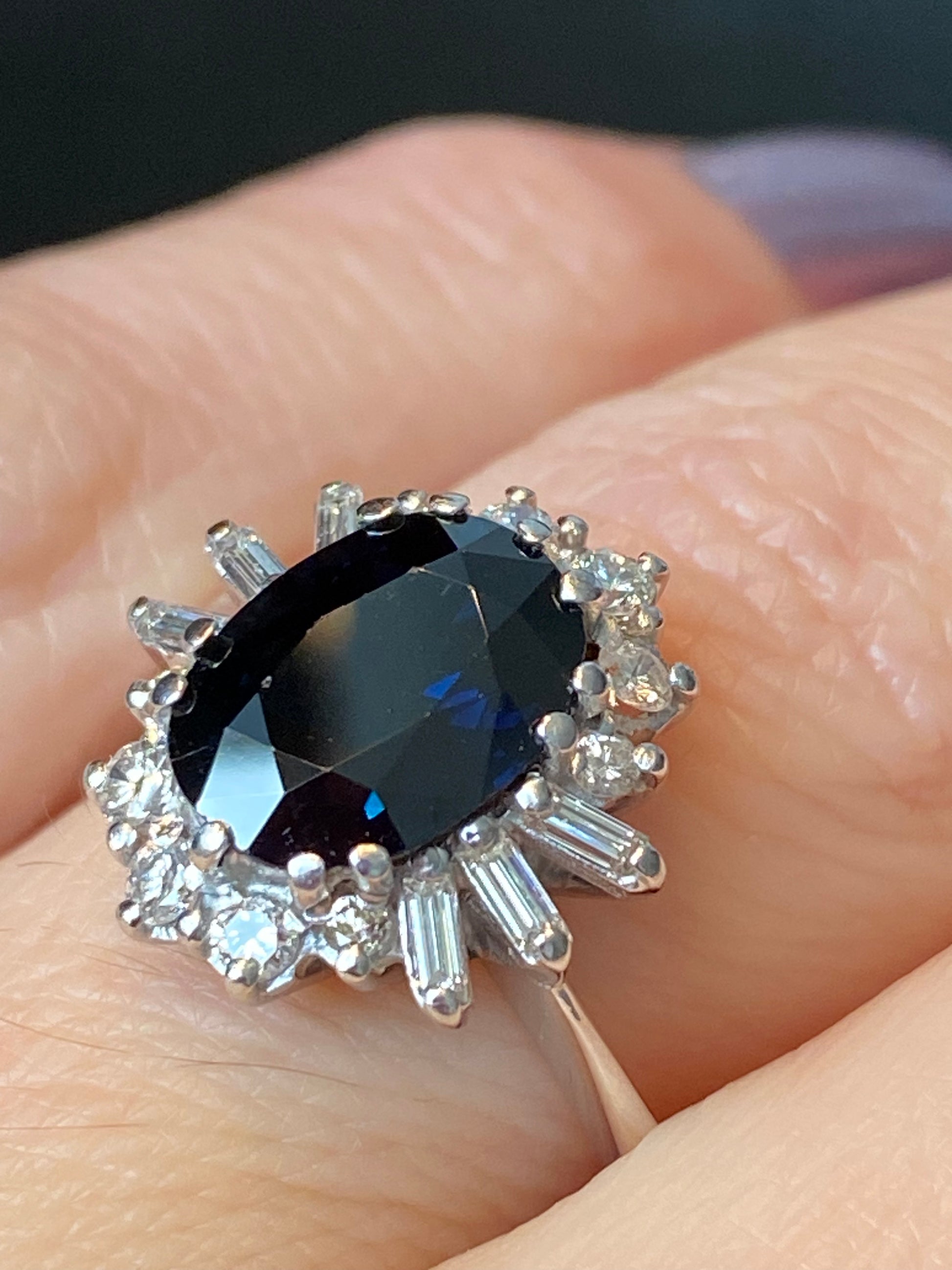 Vintage 2.50 Carat Oval Blue Sapphire and Diamond Halo Engagement Ring in White Gold