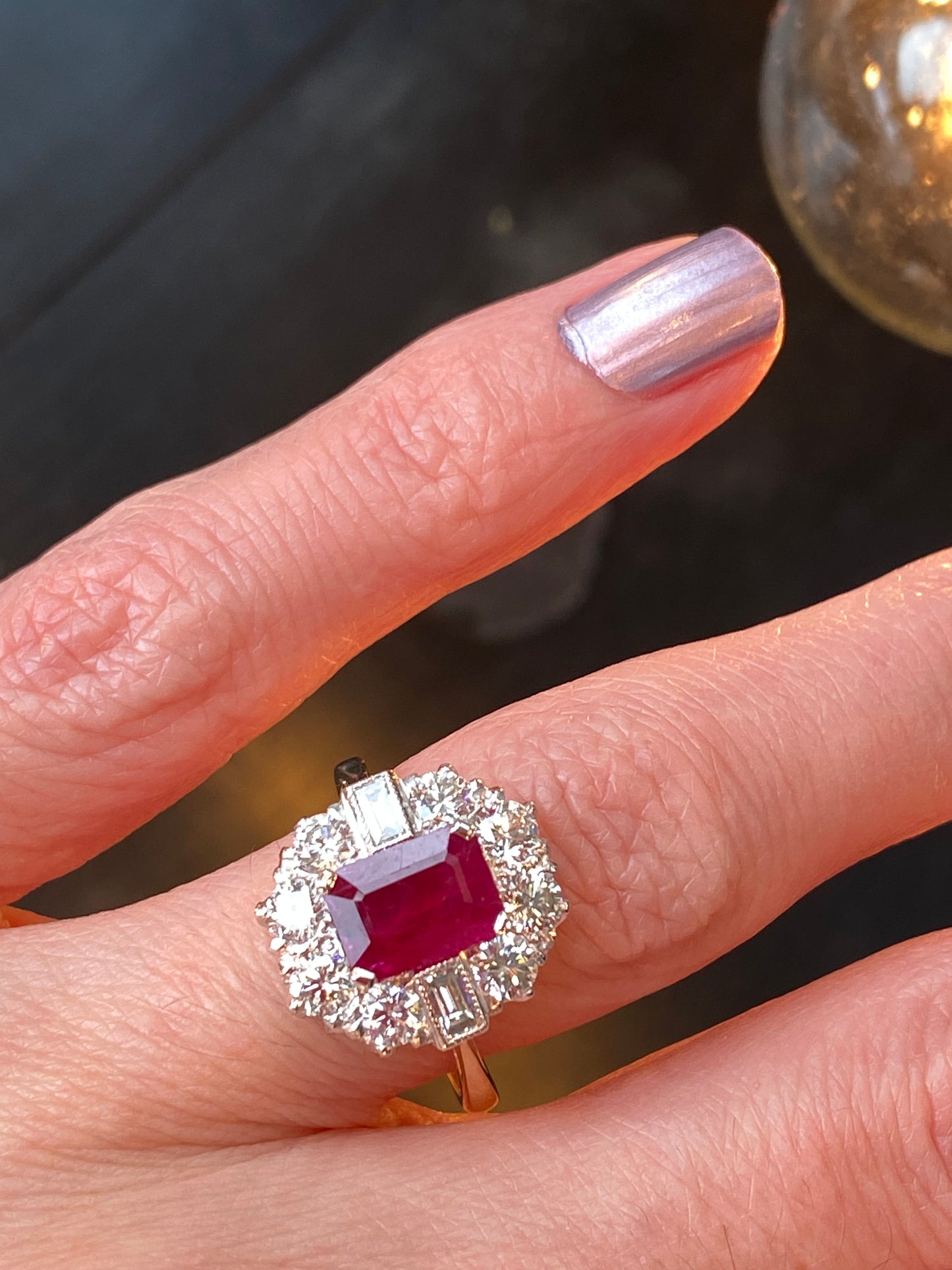 2 Carat Ruby and Diamond Antique Style Engagement Ring 