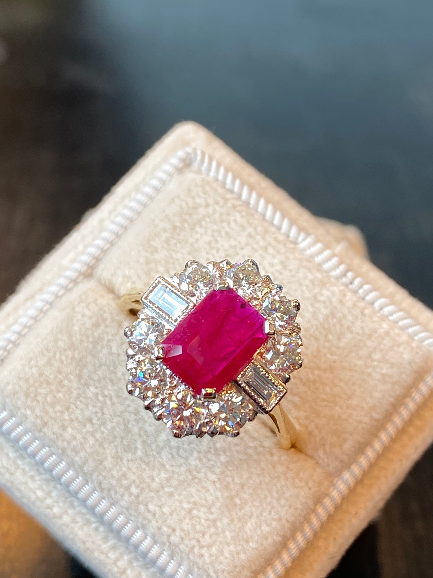 2 Carat Ruby and Diamond Antique Style Engagement Ring 