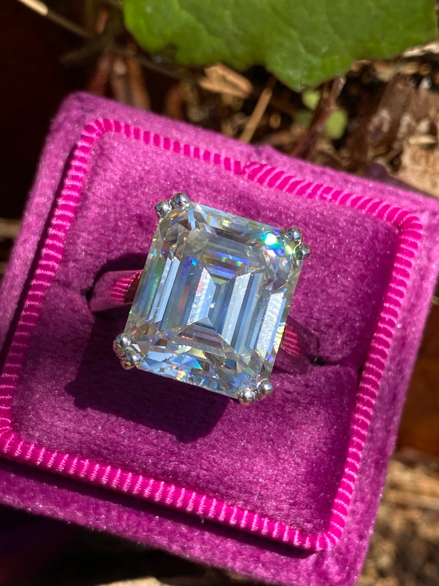 10.69 Carat Emerald Cut Moissanite Solitaire Engagement Ring