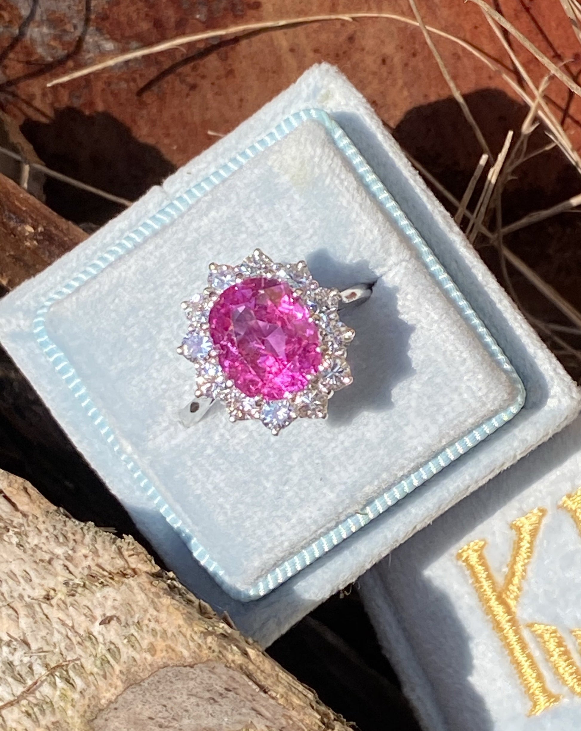 3.50 Carat Oval Pink Sapphire and Diamond Halo Vintage Engagement Ring 