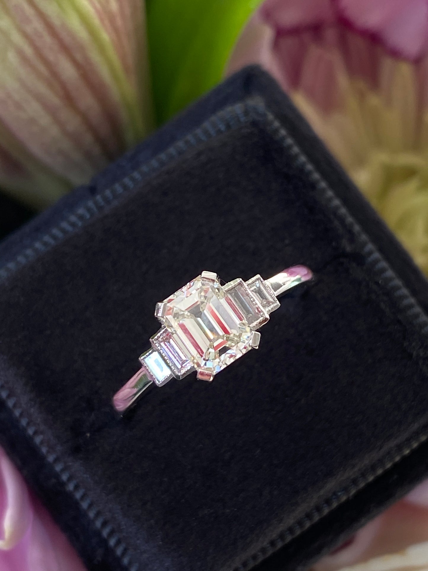 1.15 CTW Art Deco Emerald Cut Diamond Engagement Ring in Platinum