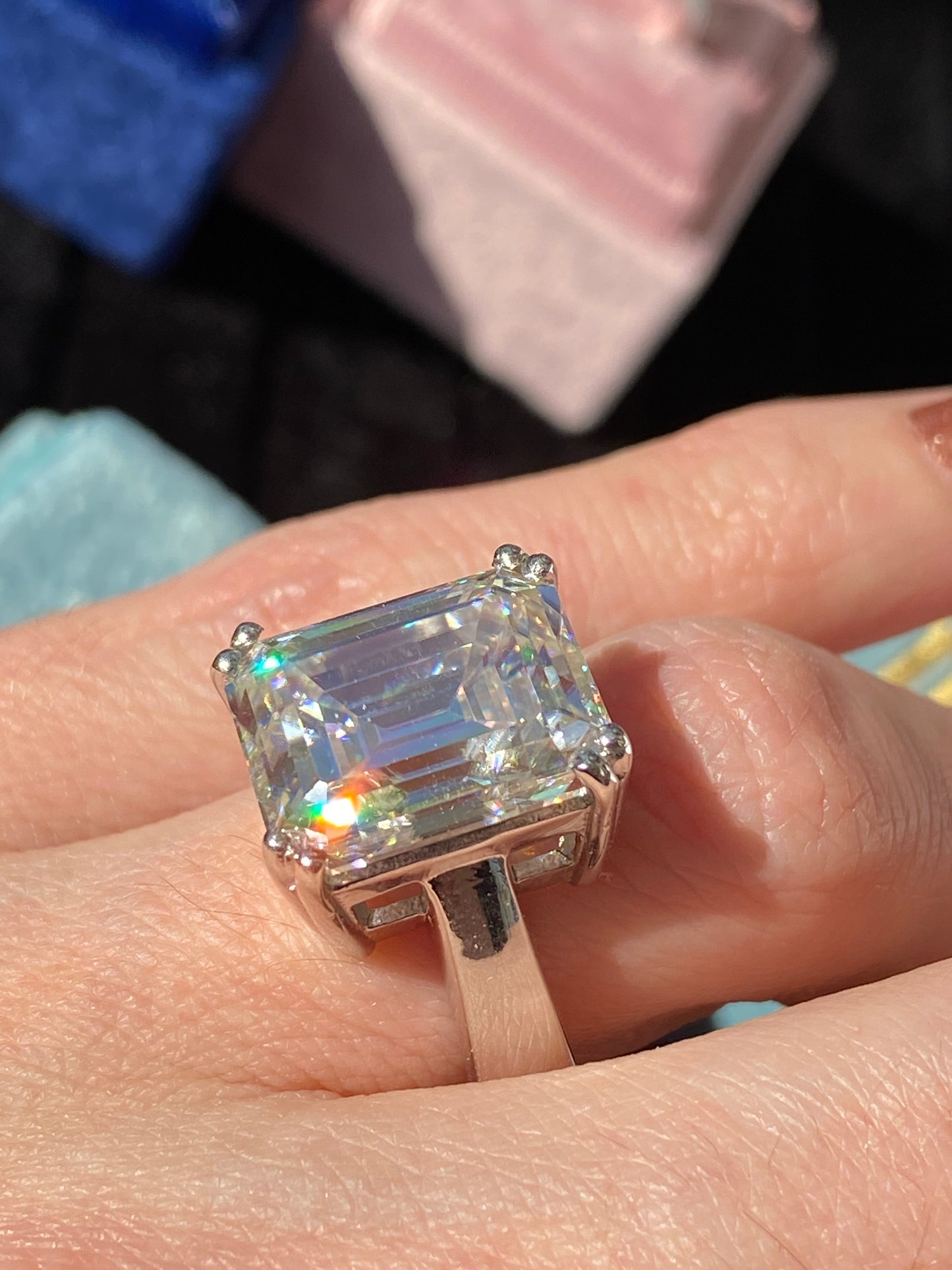 10.69 Carat Emerald Cut Moissanite Solitaire Engagement Ring