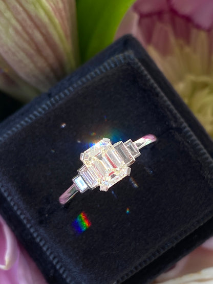 1.15 CTW Art Deco Emerald Cut Diamond Engagement Ring in Platinum