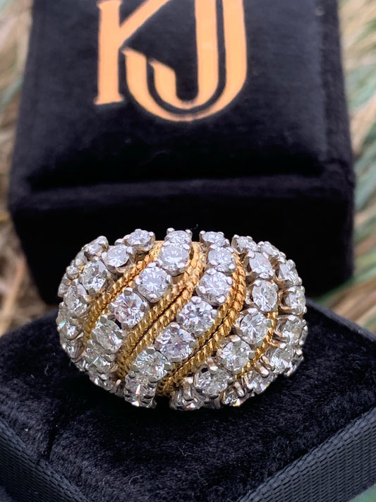 Vintage Vourakis Diamond Bombe Ring in Platinum and 18K Yellow Gold